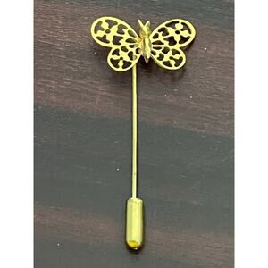 VTG Butterfly Stick Pin Brooch Gold Tone Boho Cottage Core Fairy